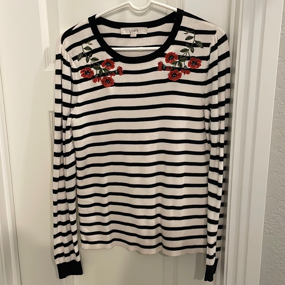 Loft sweater. Flower embroidery. Never worn. M.